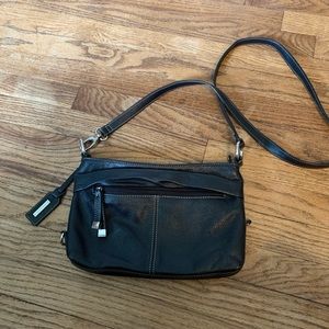Tignanello Black Leather Organizing Crossbody Bag
